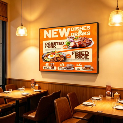 Qualidade 43 55 polegadas Parede teto montar tela de publicidade painéis de menus digitais para fast food fábrica