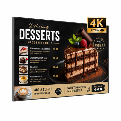 คุณภาพ 4K 55 นิ้ว แอนดรอยด์ 14 LCD Display สําหรับร้านอาหารหวาน, bakery & patisserie โรงงาน