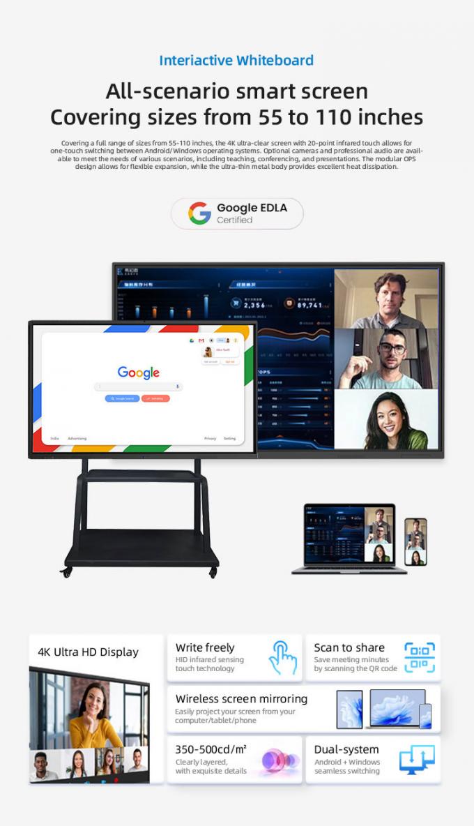 55 Inch 4K UHD Interactive Smart Board All-in-One Touch Display for ...