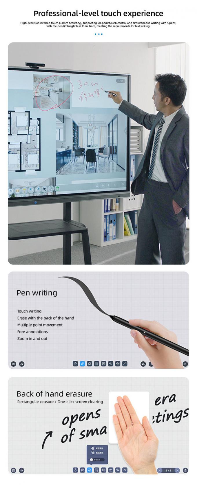 110 Inch 4K Interactive Smart Board Touchscreen Whiteboard for ...